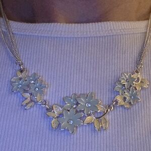 Stunning Pale Yellow & Sage Floral Statement Necklace | Sparkling Crystal Accent